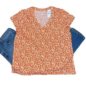 NWT LOFT Orange & White Leopard Print V-Neck Short Sleeve Tee